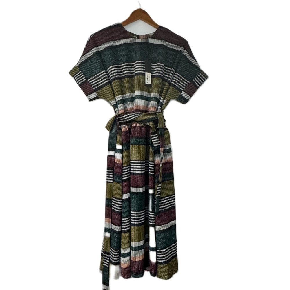 Scade woman’s striped Pyrex multicolor dress xxl ribbed sparkle belted fun party